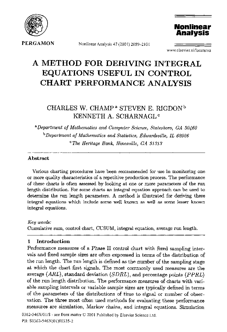 A method for deriving integral equations useful in control chart performance analysis