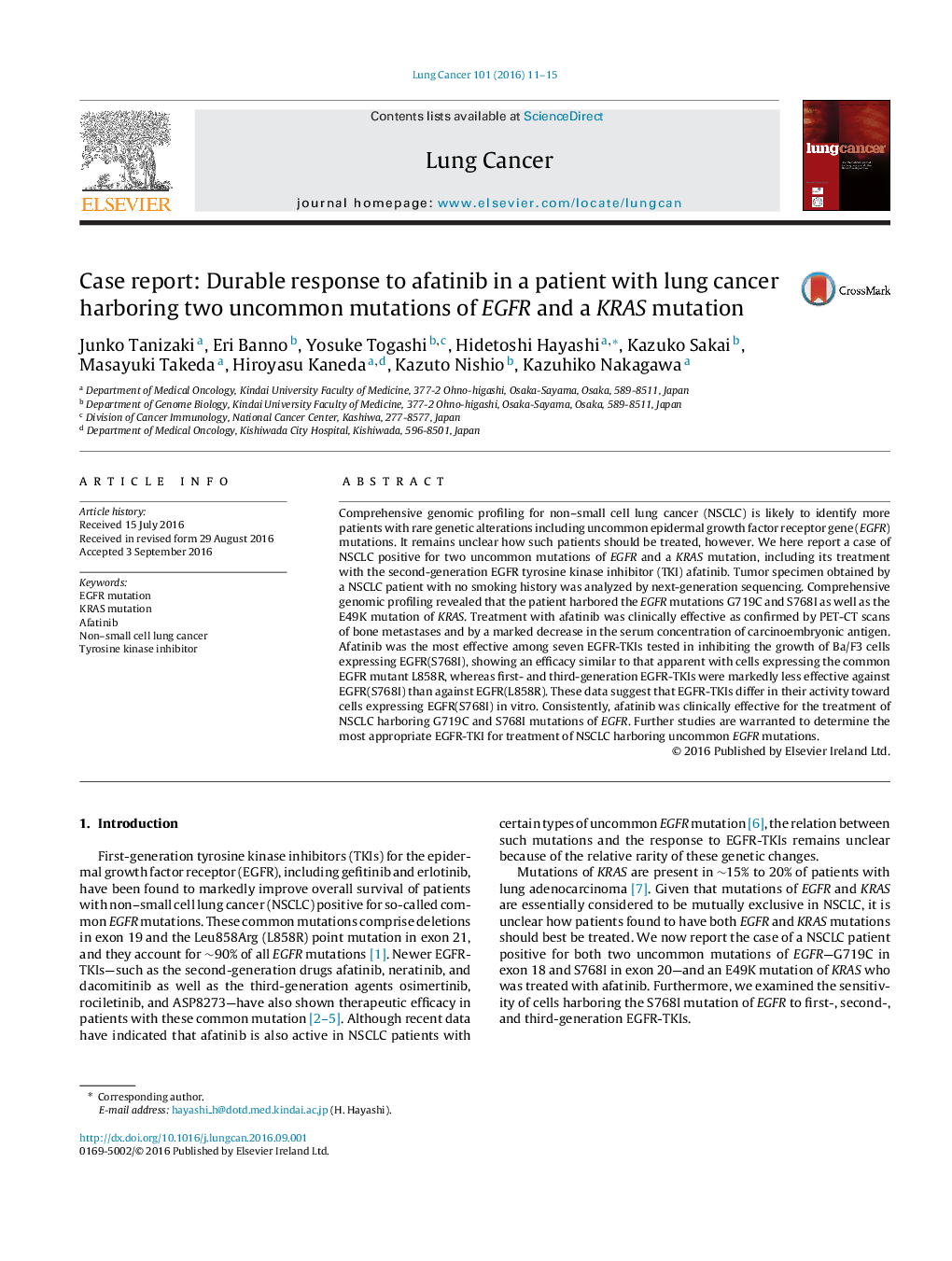 Case report: Durable response to afatinib in a patient with lung cancer harboring two uncommon mutations of EGFR and a KRAS mutation