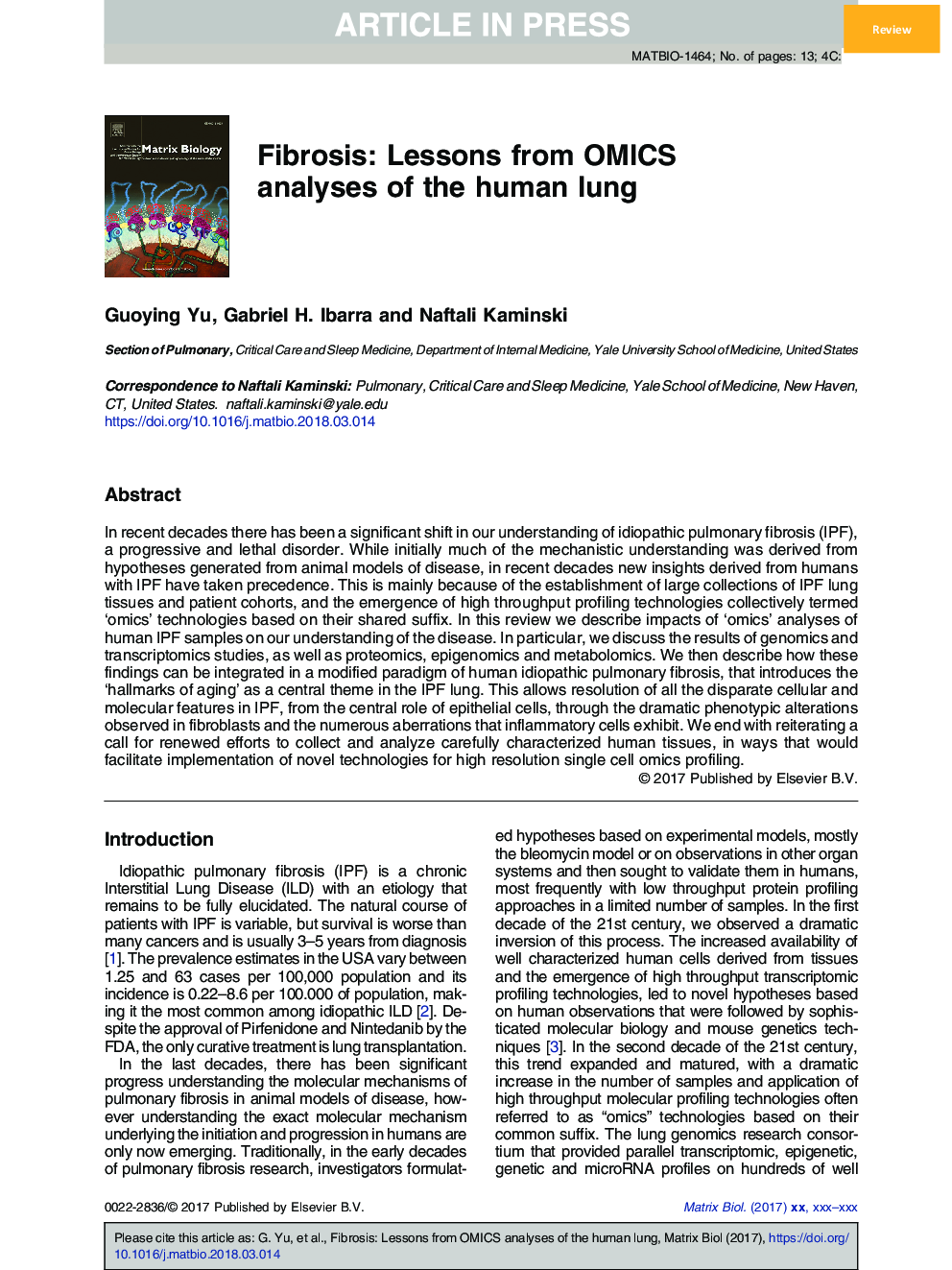 Fibrosis: Lessons from OMICS analyses of the human lung