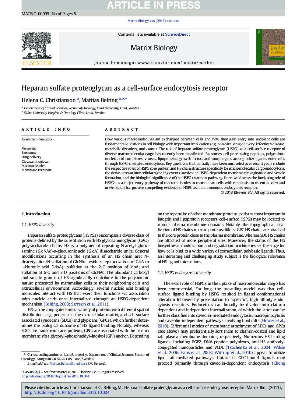 Heparan sulfate proteoglycan as a cell-surface endocytosis receptor