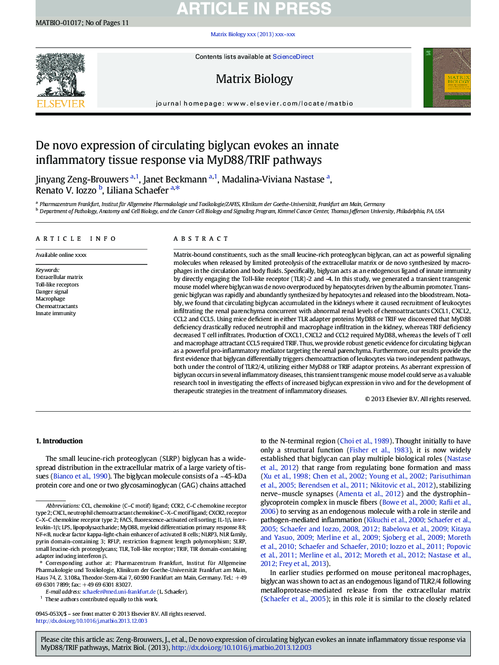 عکس صفحه اول مقاله: De novo expression of circulating biglycan evokes an innate inflammatory tissue response via MyD88/TRIF pathways De novo expression of circulating biglycan evokes an innate inflammatory tissue response via MyD88/TRIF pathways