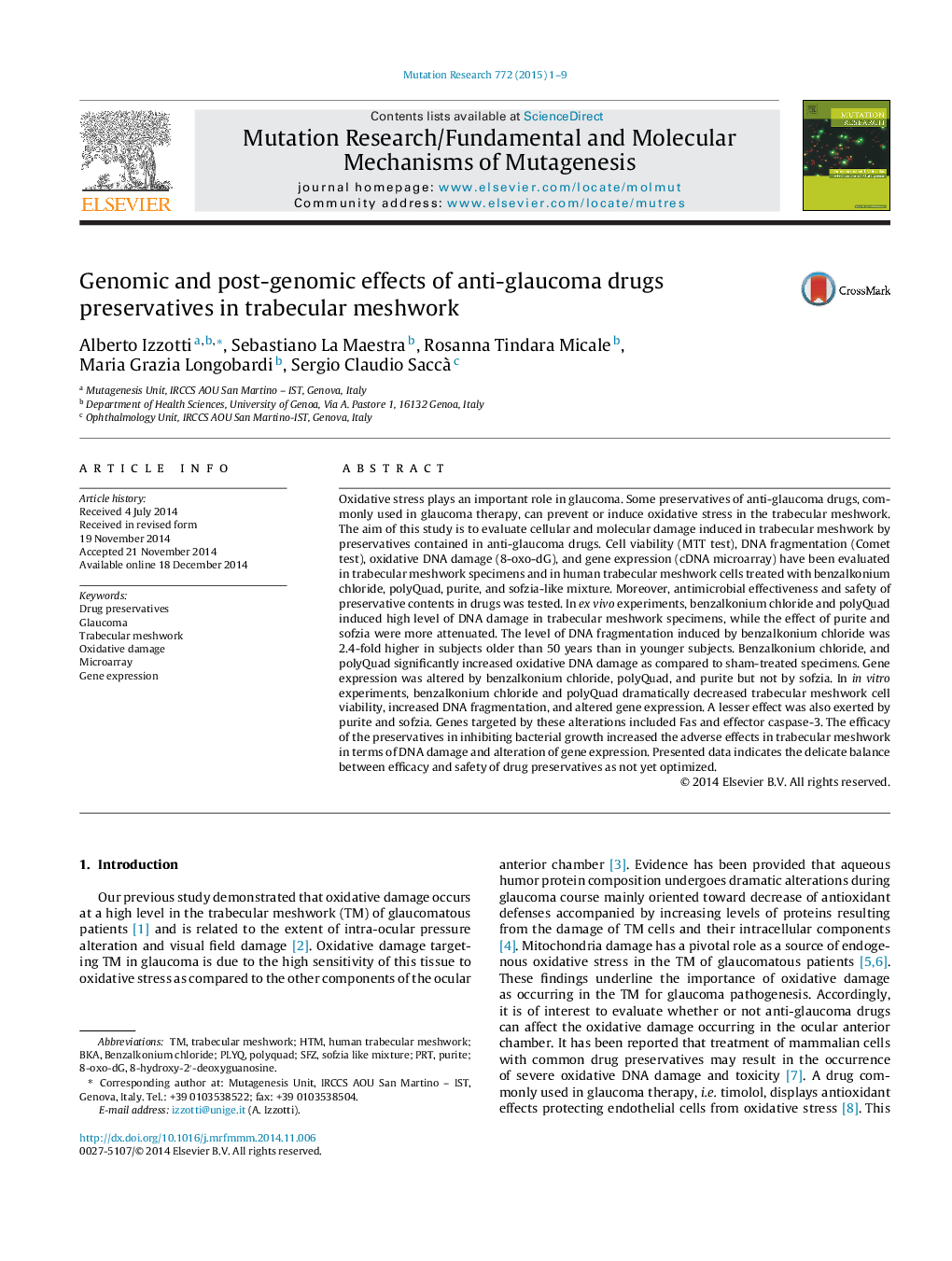 Genomic and post-genomic effects of anti-glaucoma drugs preservatives in trabecular meshwork