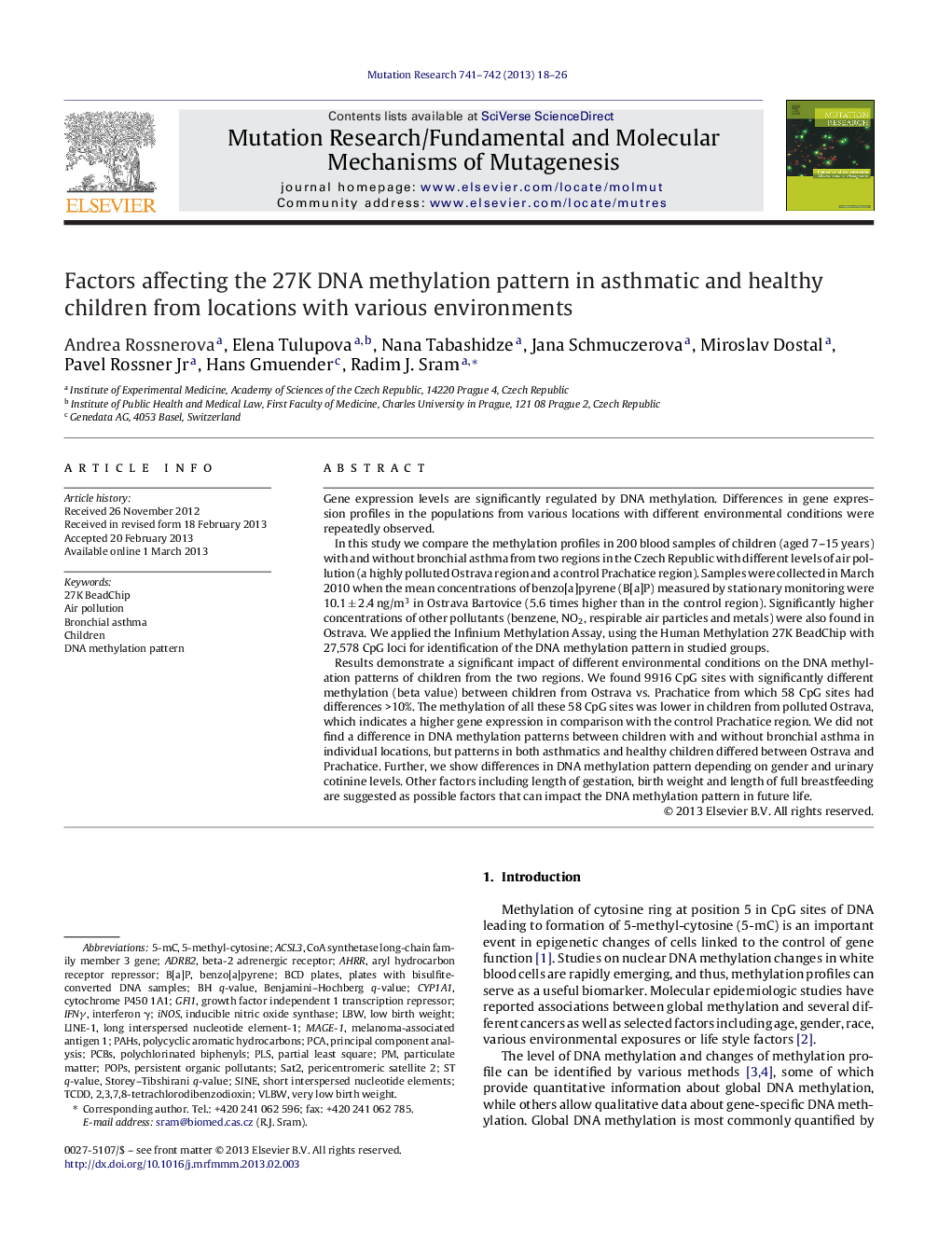 Factors affecting the 27K DNA methylation pattern in asthmatic and healthy children from locations with various environments