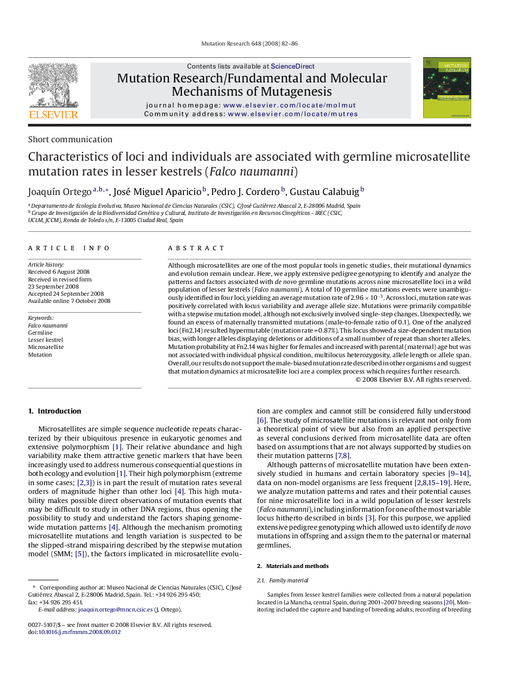 Characteristics of loci and individuals are associated with germline microsatellite mutation rates in lesser kestrels (Falco naumanni)