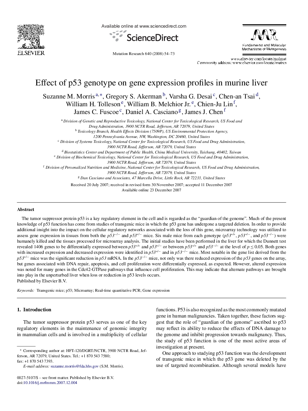 Effect of p53 genotype on gene expression profiles in murine liver