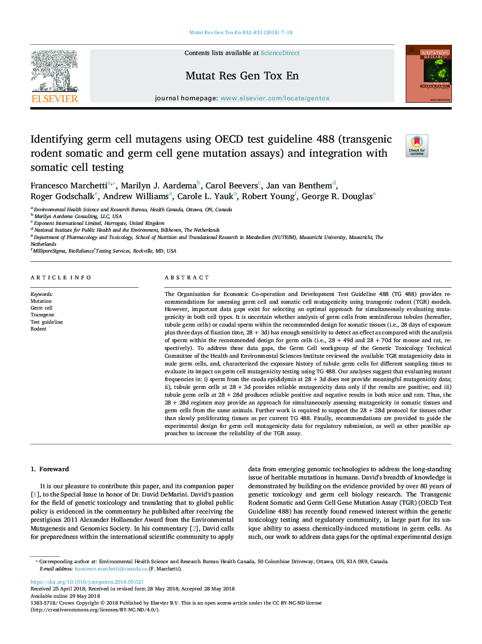 Identifying germ cell mutagens using OECD test guideline 488 (transgenic rodent somatic and germ cell gene mutation assays) and integration with somatic cell testing