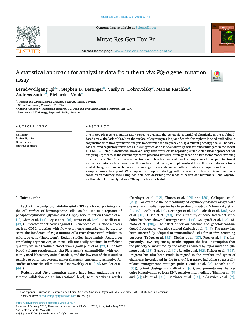 A statistical approach for analyzing data from the in vivo Pig-a gene mutation assay
