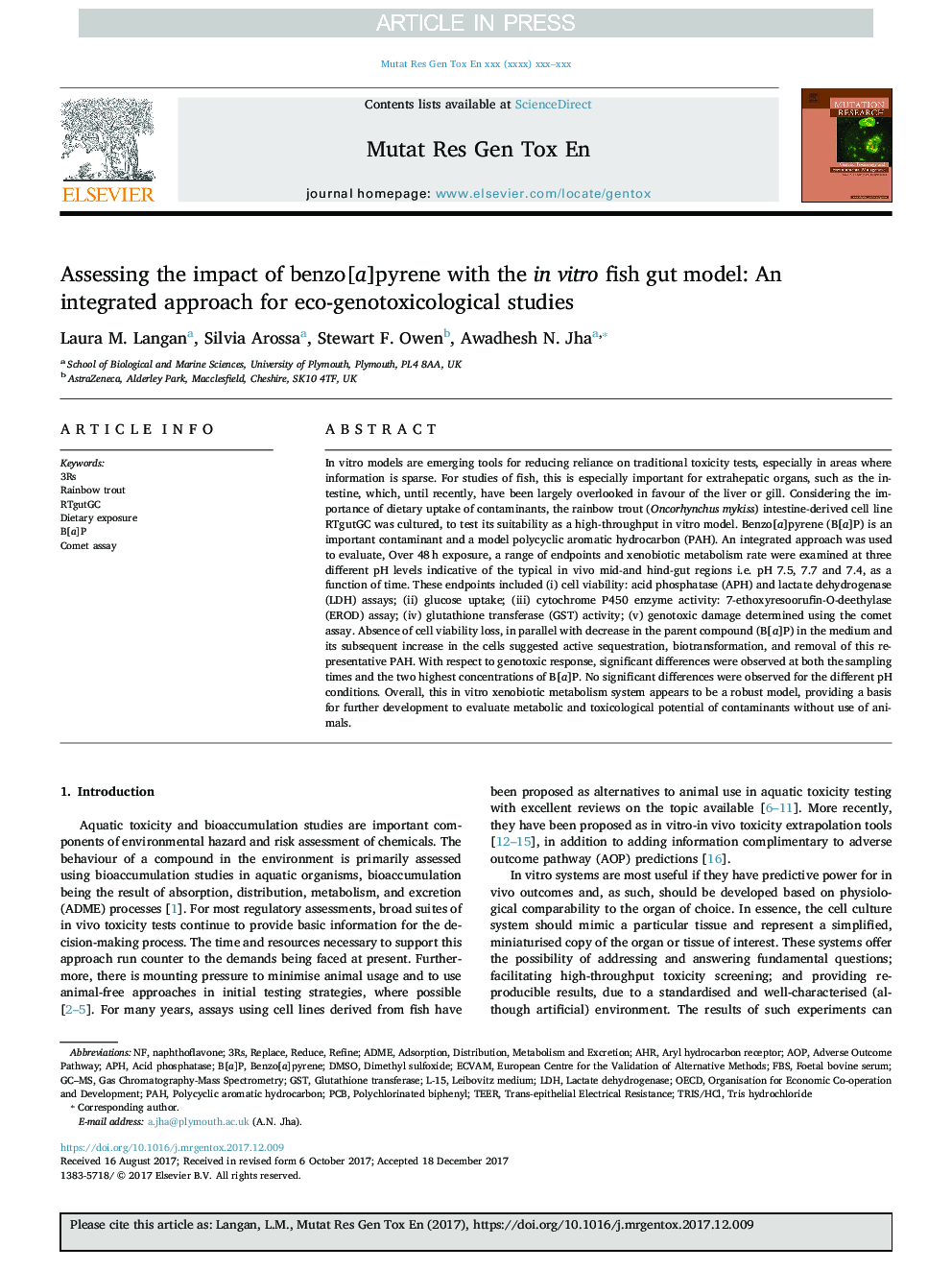 Assessing the impact of benzo[a]pyrene with the in vitro fish gut model: An integrated approach for eco-genotoxicological studies