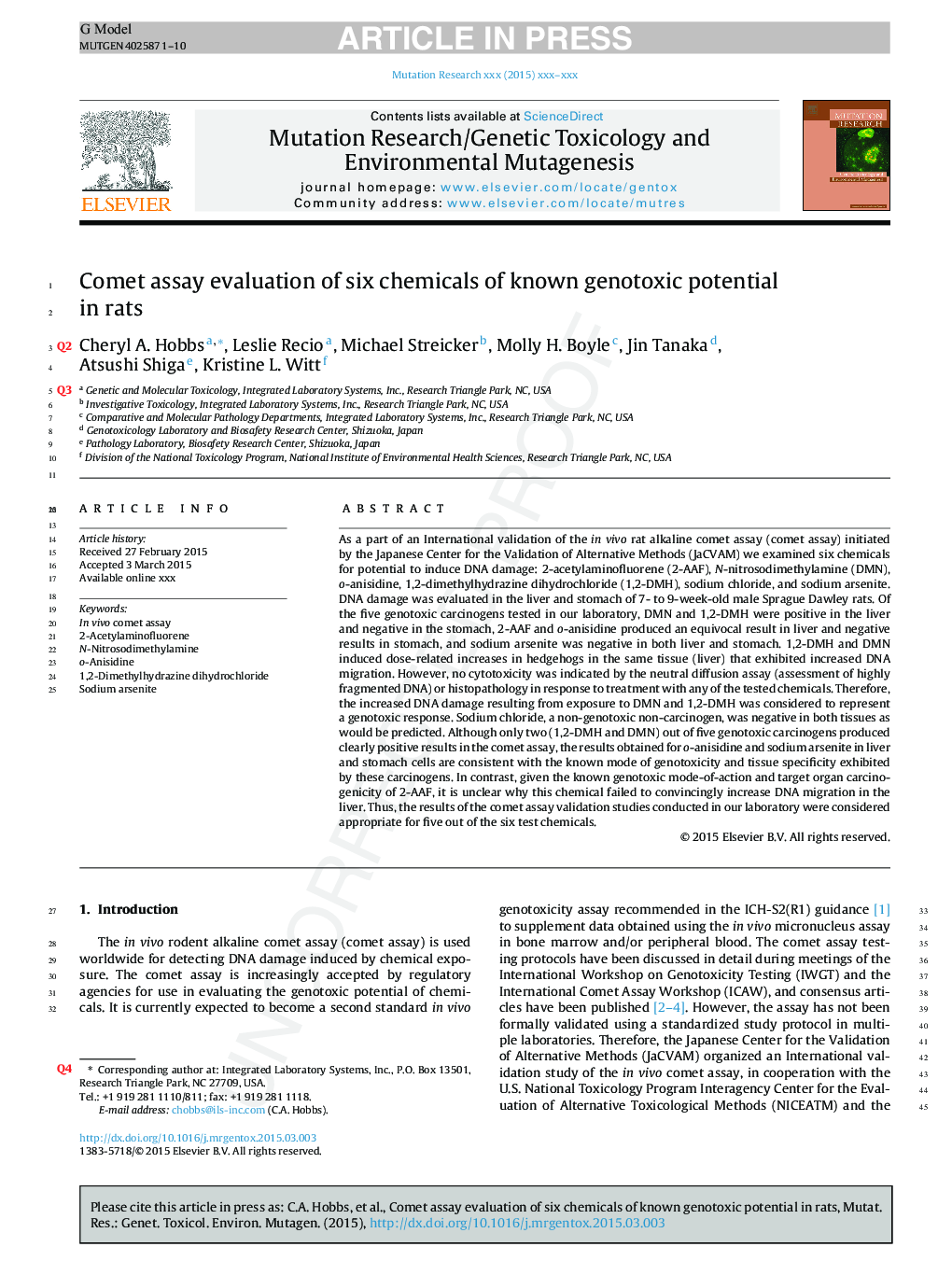 Comet assay evaluation of six chemicals of known genotoxic potential in rats