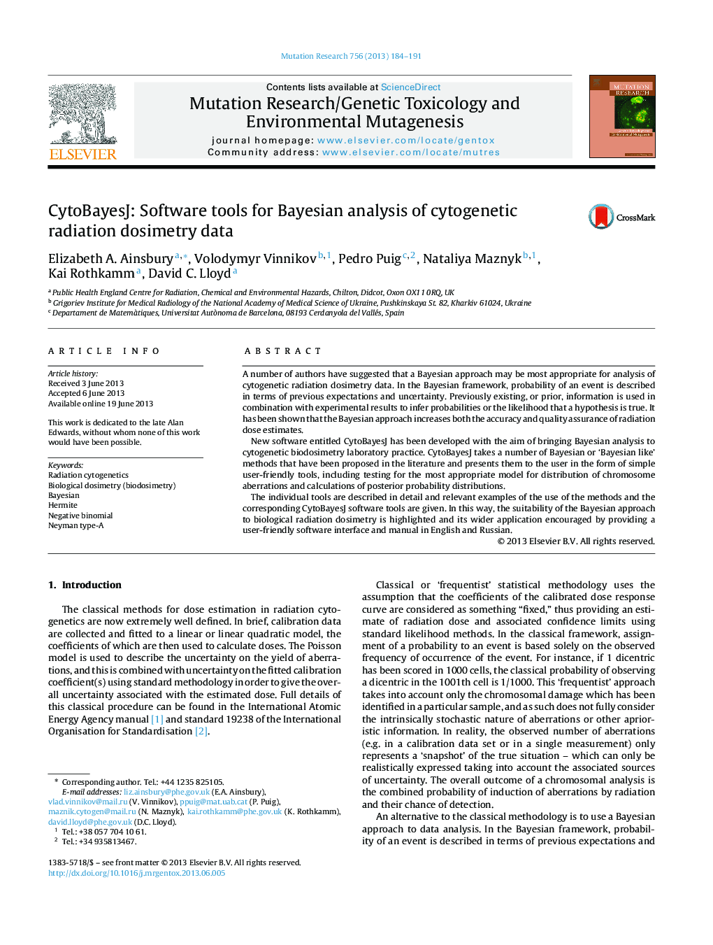 CytoBayesJ: Software tools for Bayesian analysis of cytogenetic radiation dosimetry data