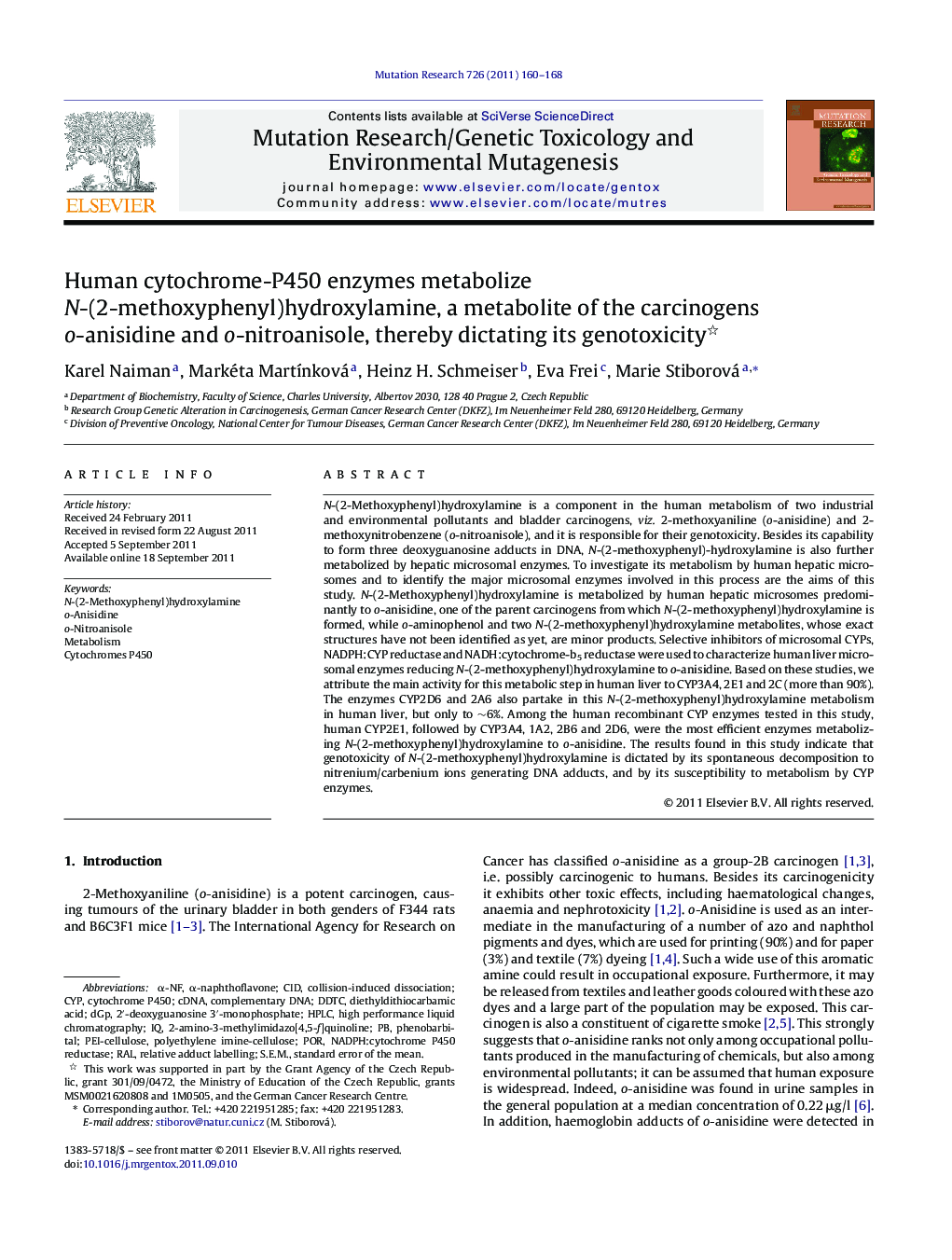 Human cytochrome-P450 enzymes metabolize N-(2-methoxyphenyl)hydroxylamine, a metabolite of the carcinogens o-anisidine and o-nitroanisole, thereby dictating its genotoxicity