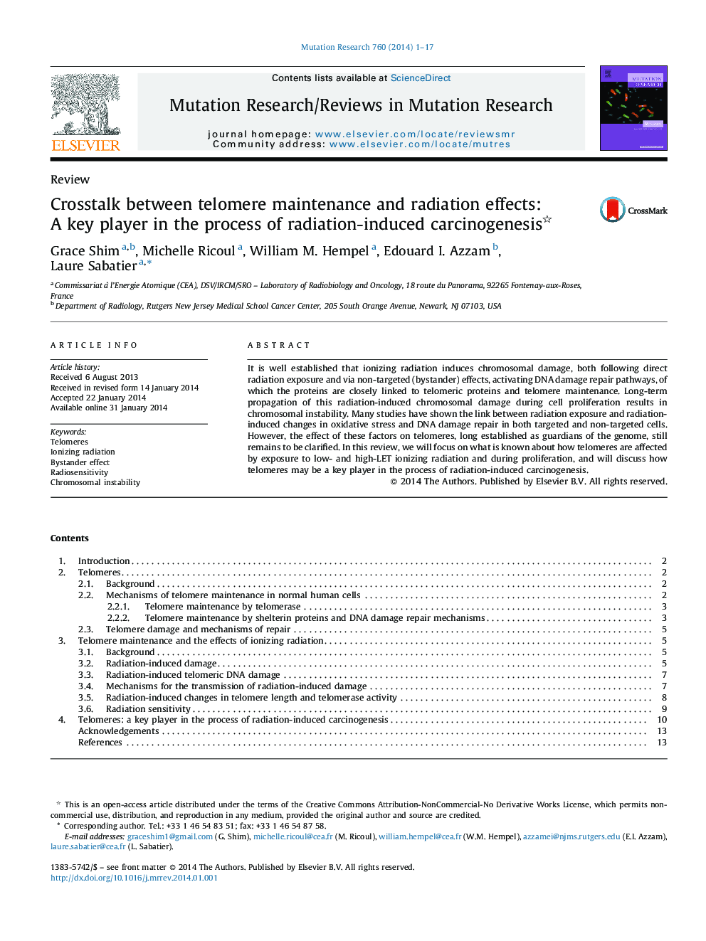 Crosstalk between telomere maintenance and radiation effects: A key player in the process of radiation-induced carcinogenesis