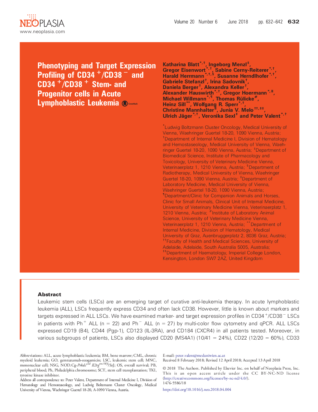 Phenotyping and Target Expression Profiling of CD34+/CD38â and CD34+/CD38+ Stem- and Progenitor cells in Acute Lymphoblastic Leukemia