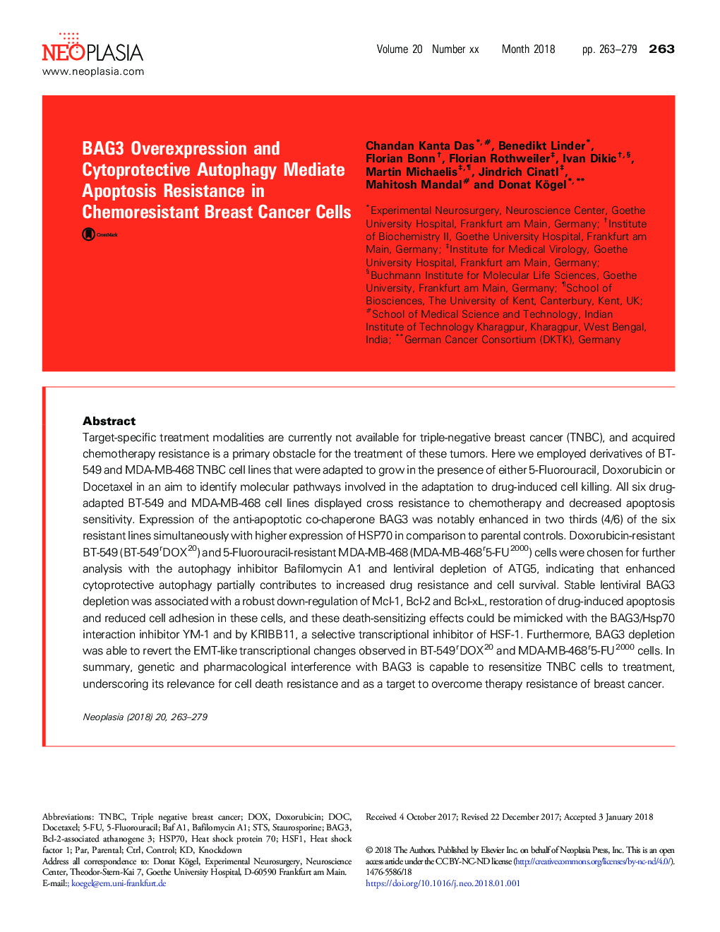 BAG3 Overexpression and Cytoprotective Autophagy Mediate Apoptosis Resistance in Chemoresistant Breast Cancer Cells