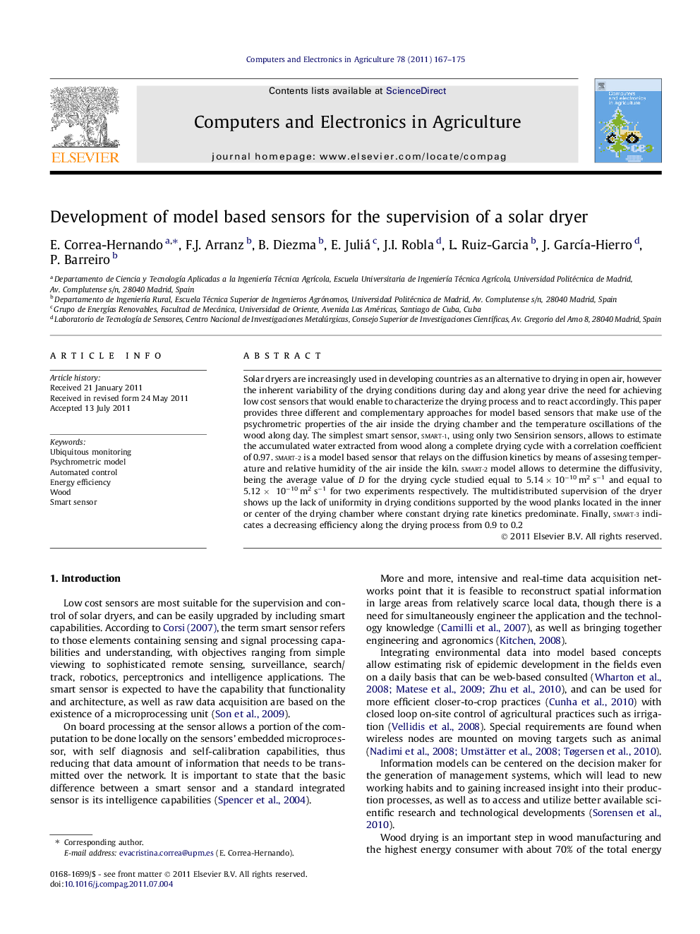 Development of model based sensors for the supervision of a solar dryer