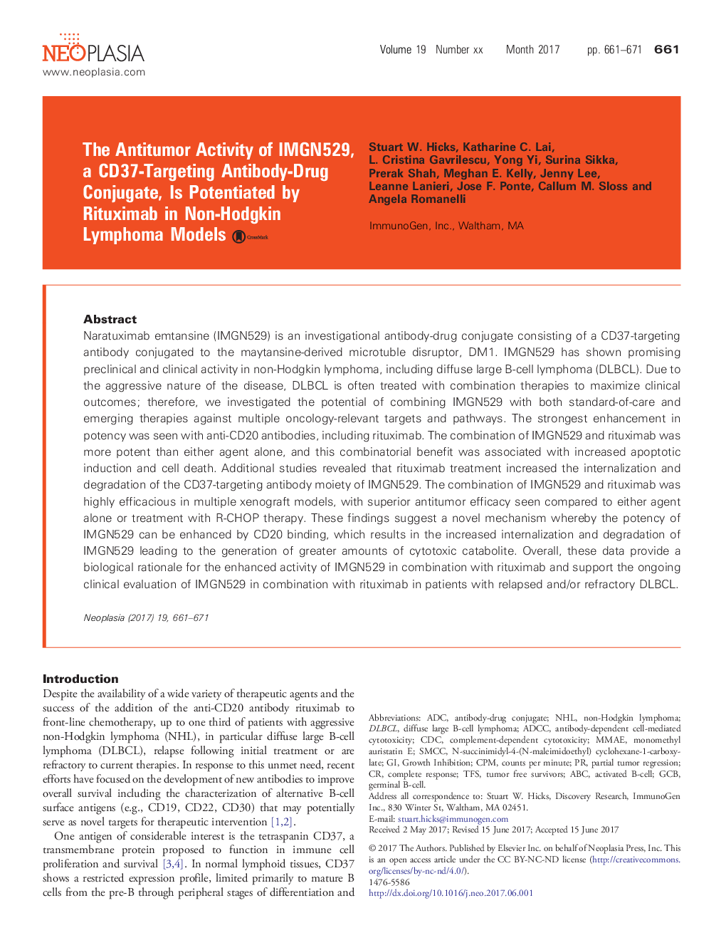 The Antitumor Activity of IMGN529, a CD37-Targeting Antibody-Drug Conjugate, Is Potentiated by Rituximab in Non-Hodgkin Lymphoma Models