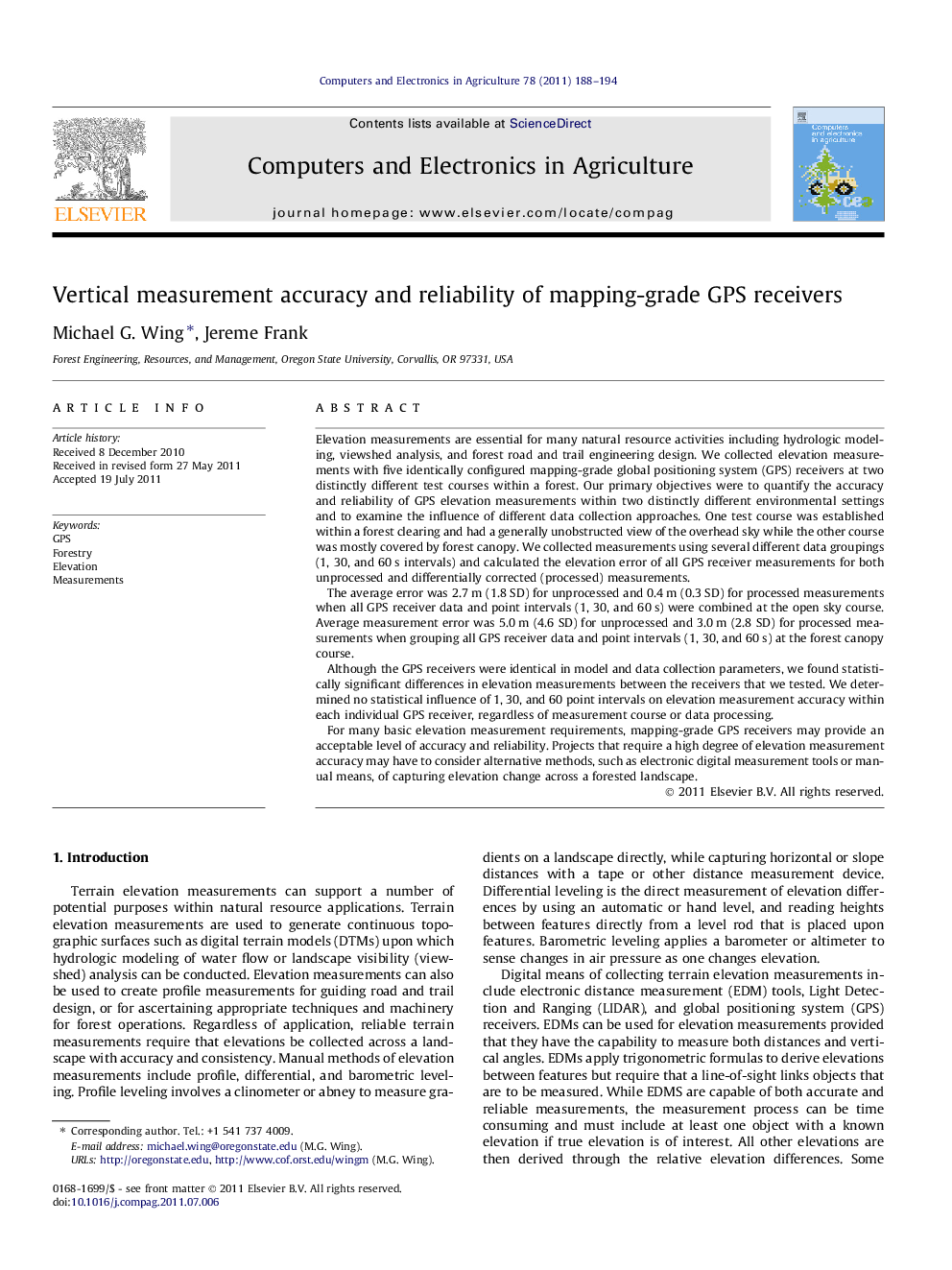 Vertical measurement accuracy and reliability of mapping-grade GPS receivers