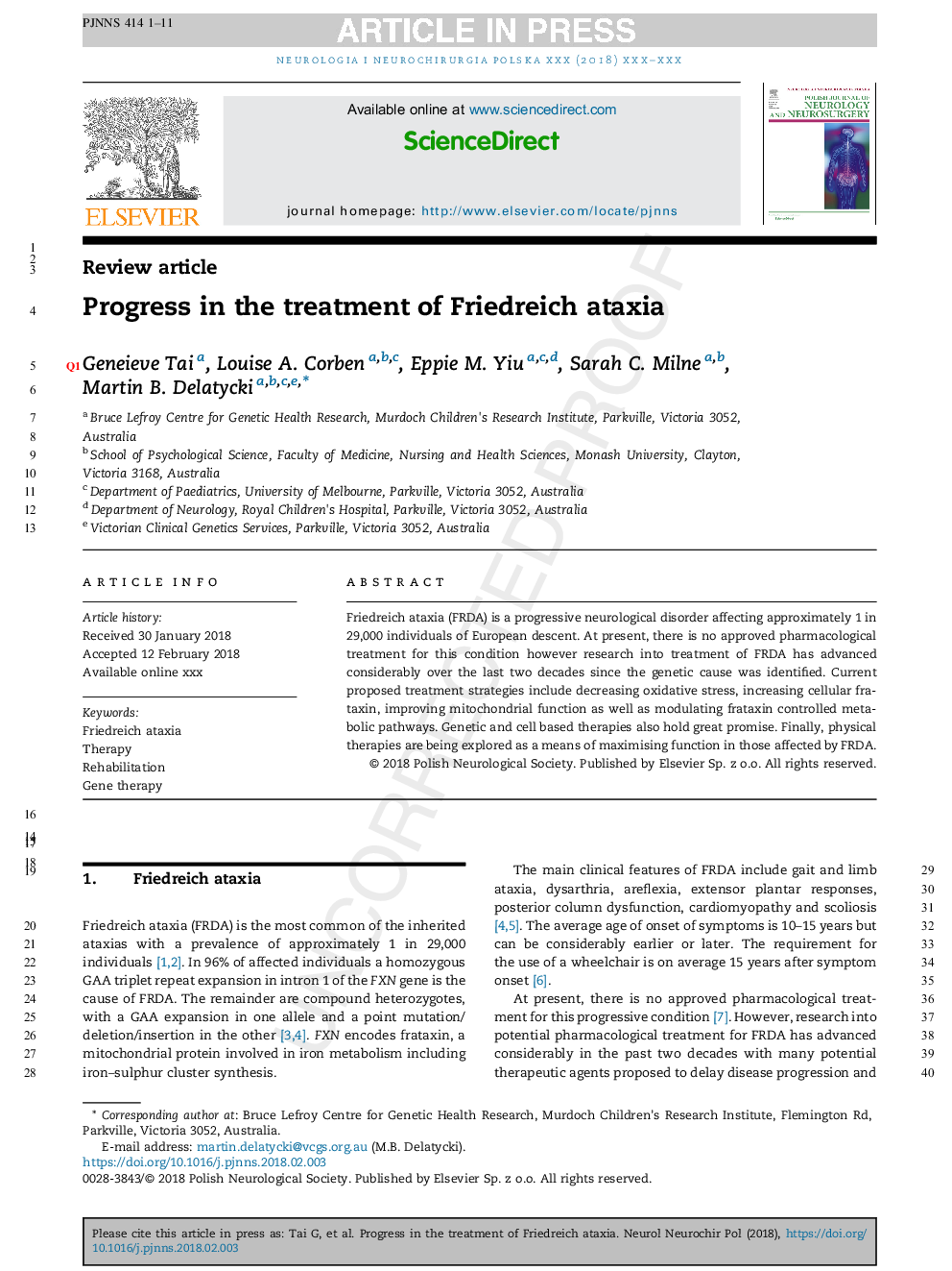 Progress in the treatment of Friedreich ataxia