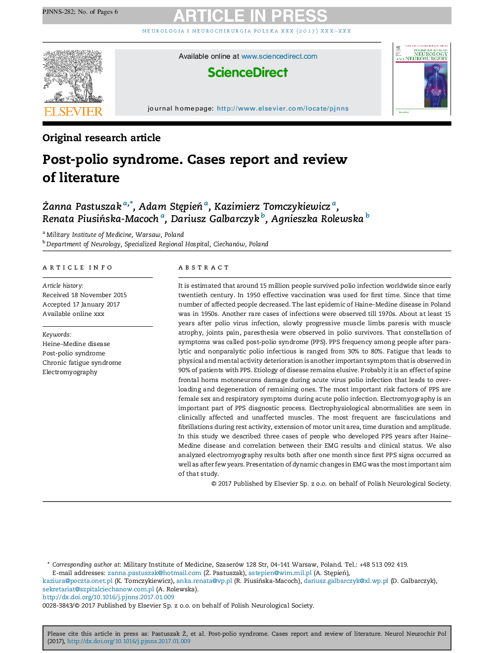 Post-polio syndrome. Cases report and review of literature