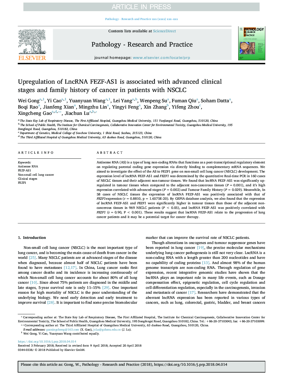 Upregulation of LncRNA FEZF-AS1 is associated with advanced clinical stages and family history of cancer in patients with NSCLC