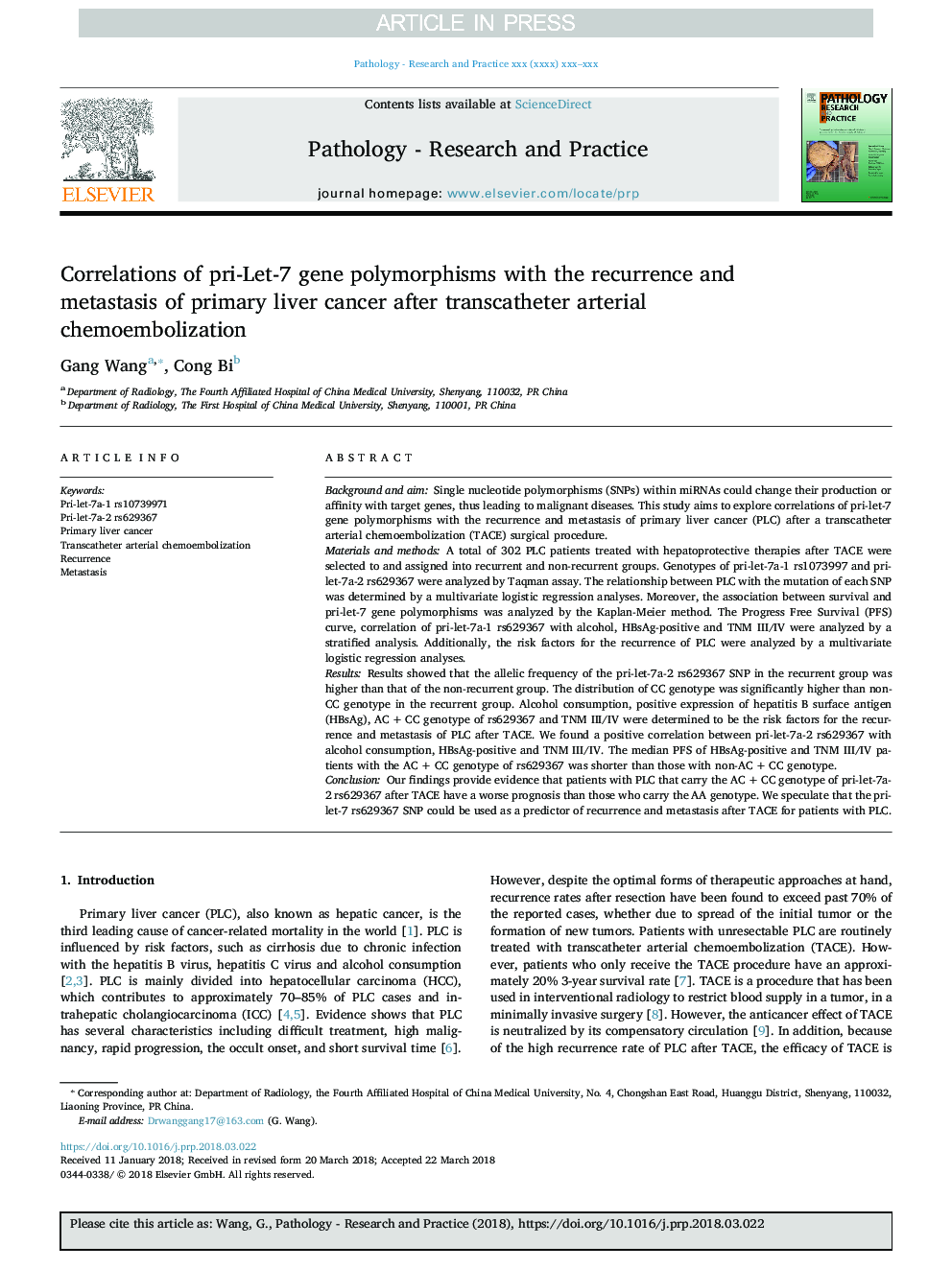 Correlations of pri-Let-7 gene polymorphisms with the recurrence and metastasis of primary liver cancer after transcatheter arterial chemoembolization