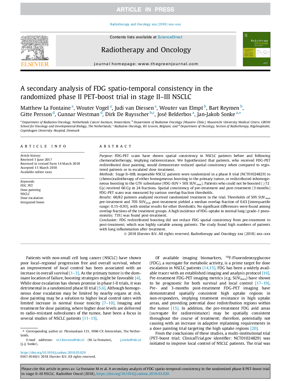 A secondary analysis of FDG spatio-temporal consistency in the randomized phase II PET-boost trial in stage II-III NSCLC