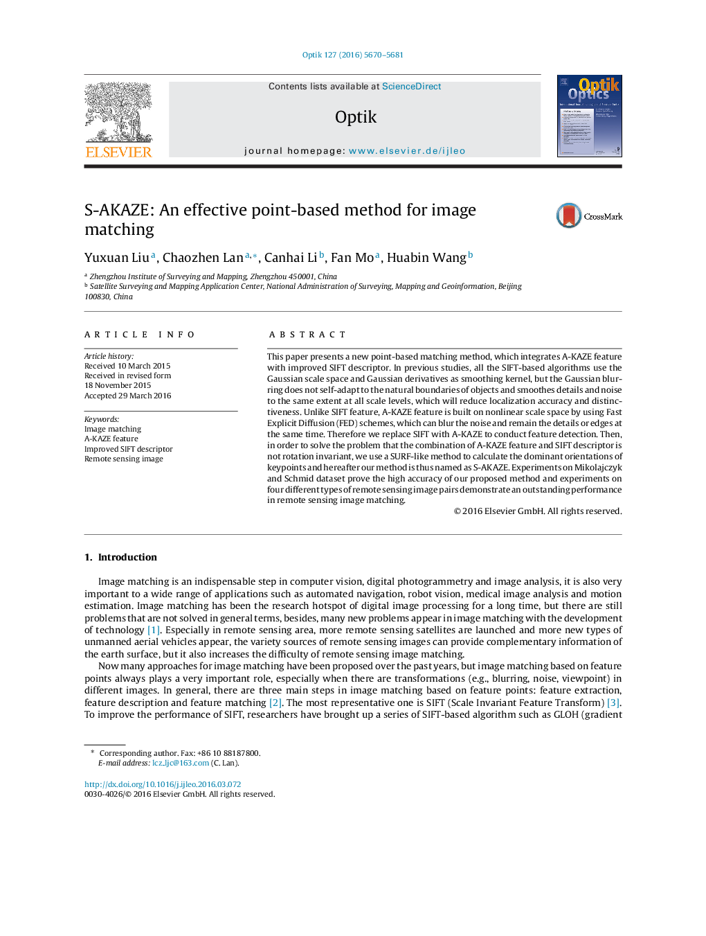 S-AKAZE: An effective point-based method for image matching