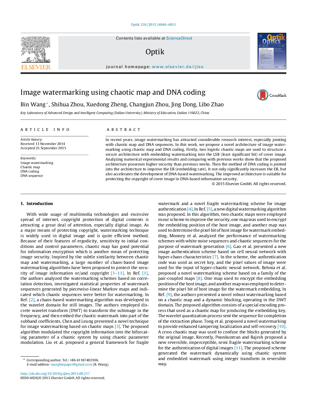 Image watermarking using chaotic map and DNA coding