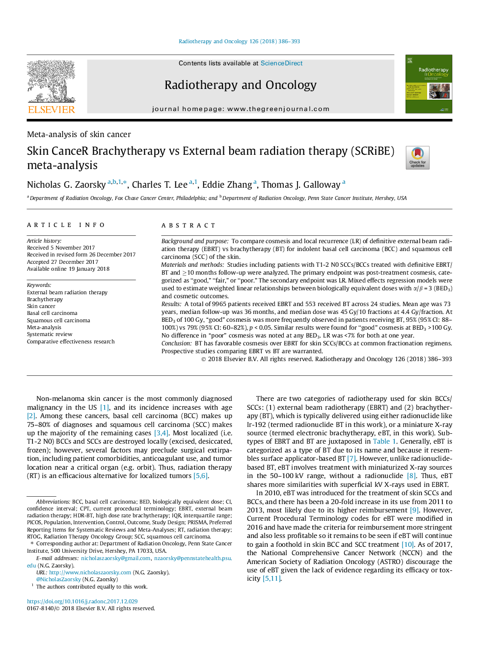 Skin CanceR Brachytherapy vs External beam radiation therapy (SCRiBE) meta-analysis