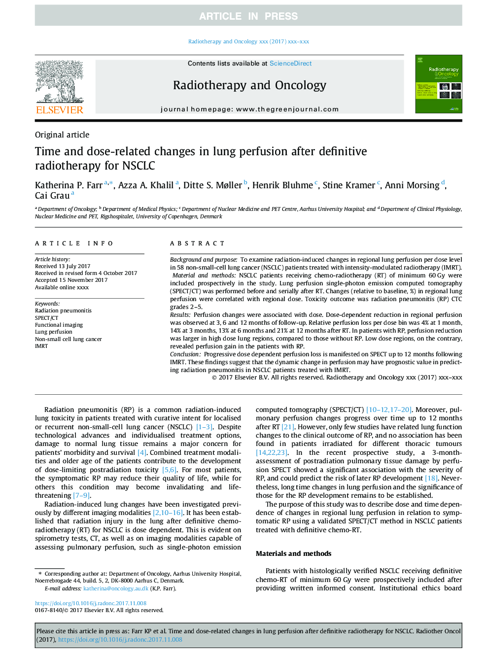 Time and dose-related changes in lung perfusion after definitive radiotherapy for NSCLC