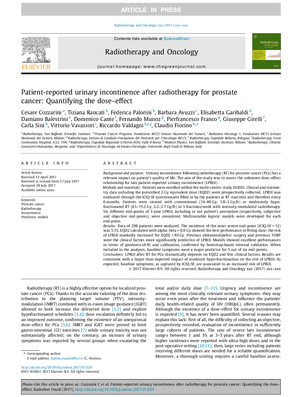 Patient-reported urinary incontinence after radiotherapy for prostate cancer: Quantifying the dose-effect