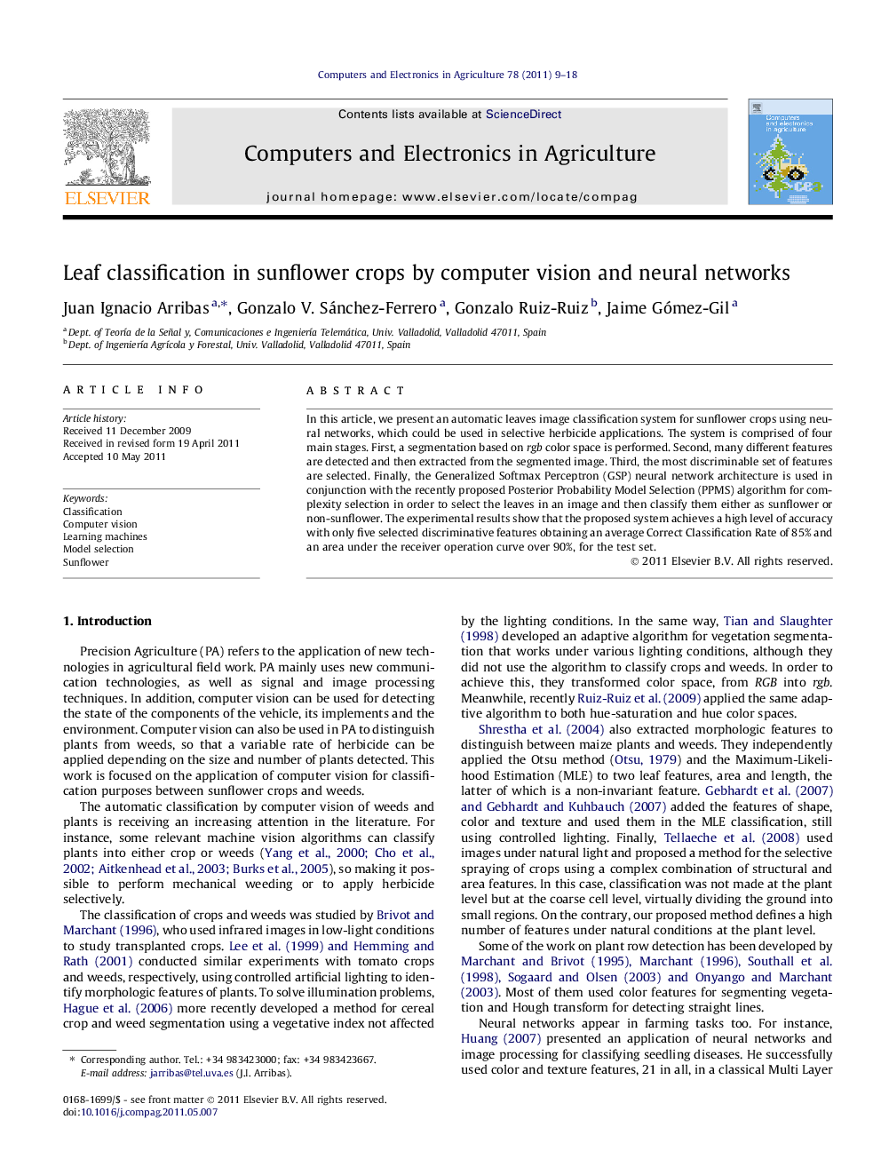 عکس صفحه اول مقاله: Leaf classification in sunflower crops by computer vision and neural networks Leaf classification in sunflower crops by computer vision and neural networks