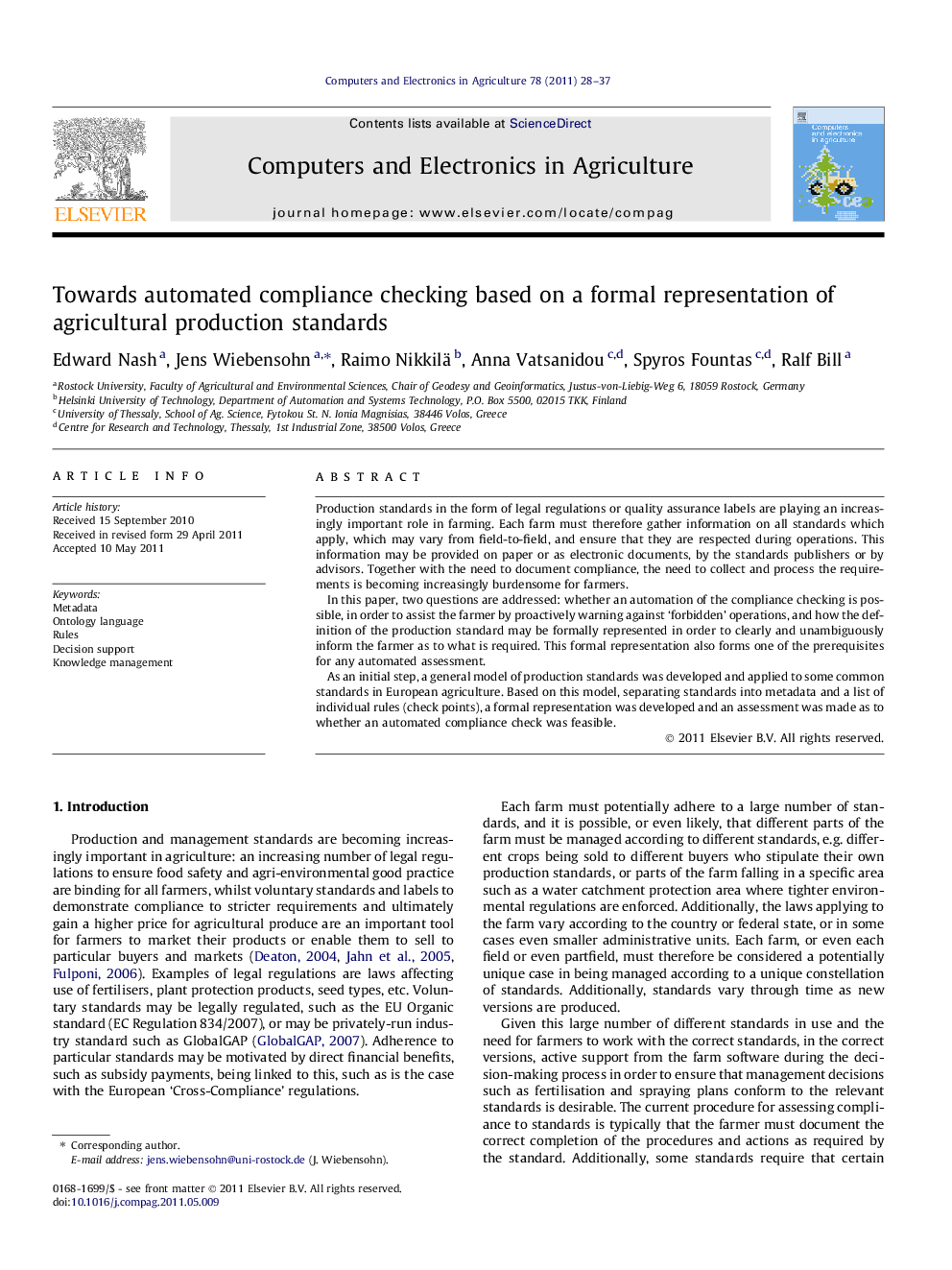 Towards automated compliance checking based on a formal representation of agricultural production standards