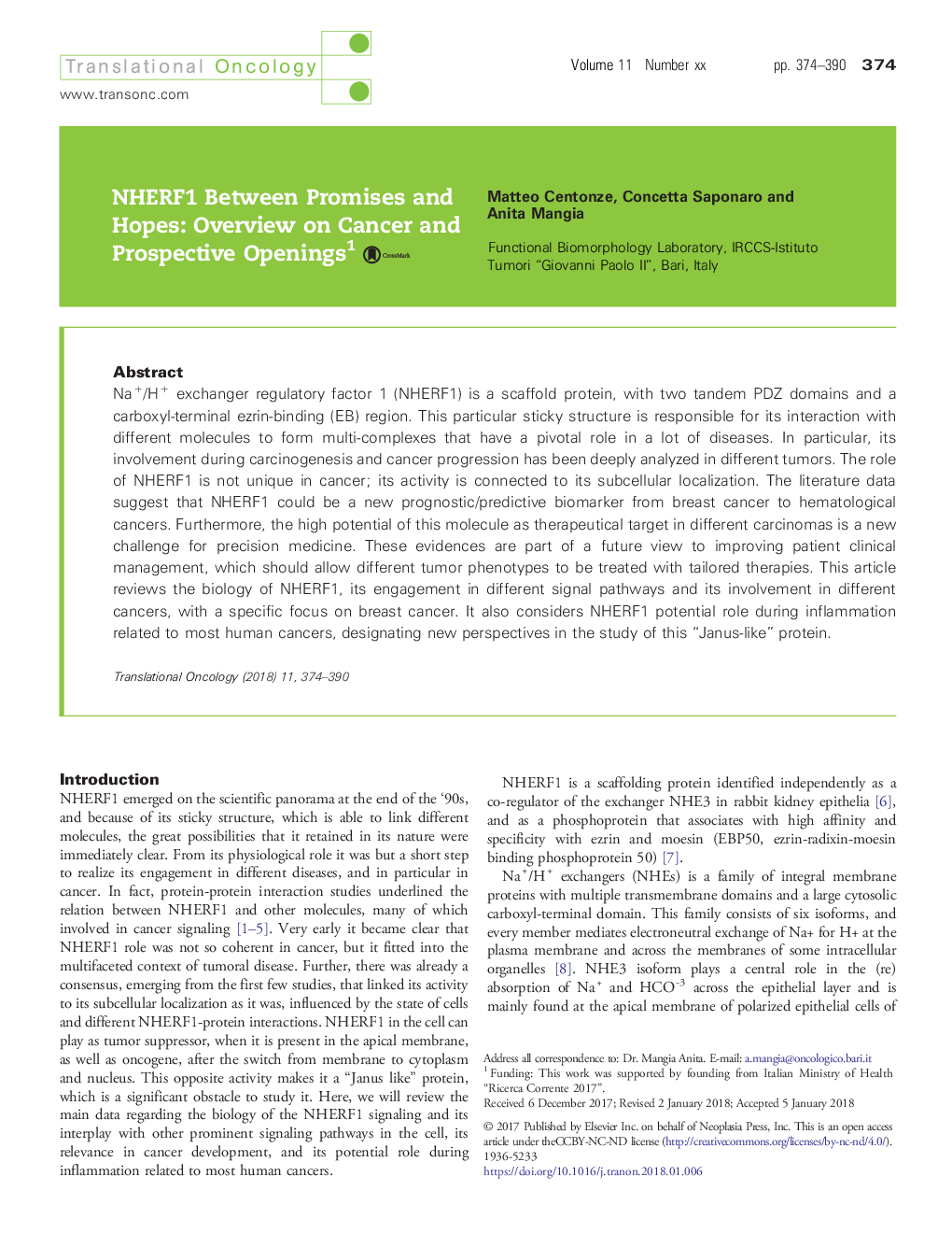 عکس صفحه اول مقاله: NHERF1 Between Promises and Hopes: Overview on Cancer and Prospective Openings NHERF1 Between Promises and Hopes: Overview on Cancer and Prospective Openings