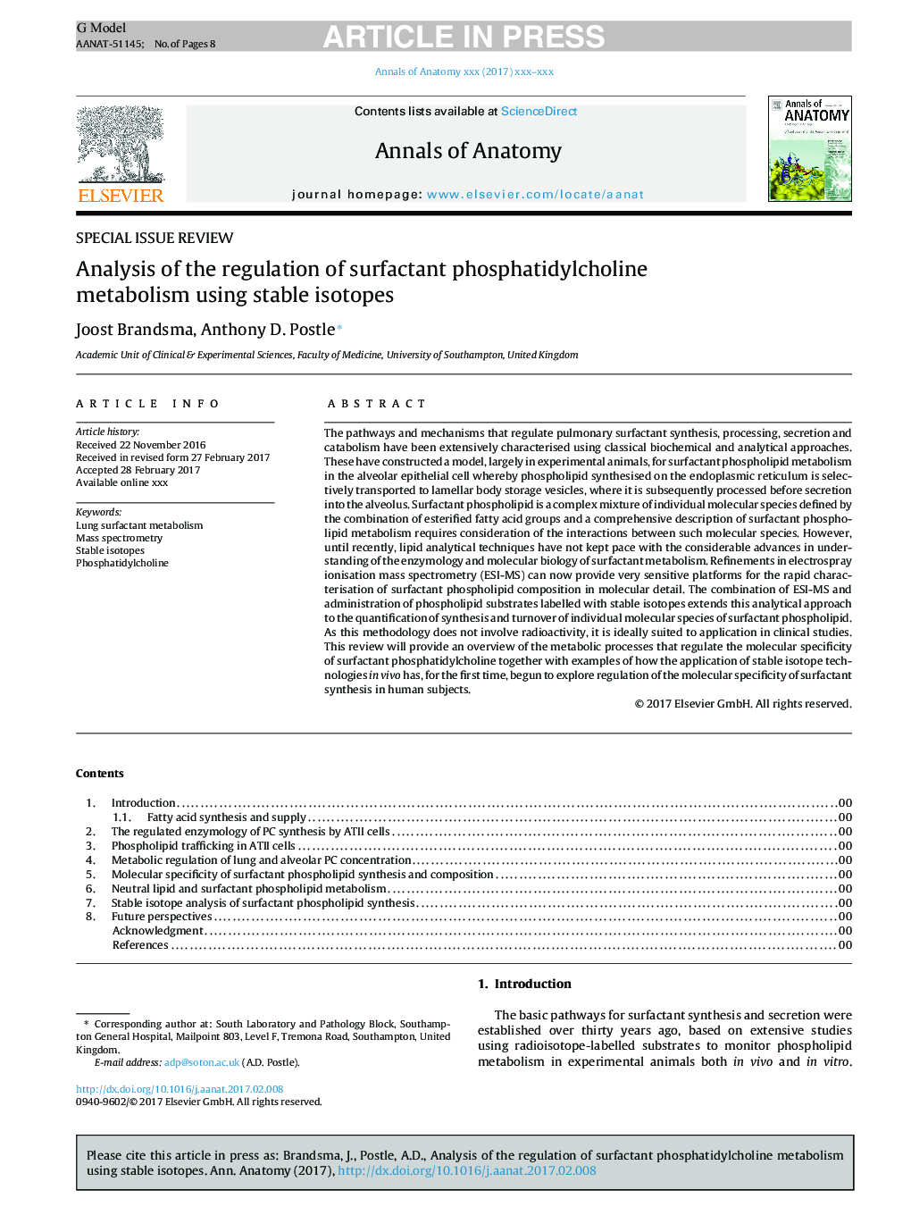 تجزیه و تحلیل تنظیم متابولیسم فسفاتیدیل کولین سورفکتانت با استفاده از ایزوتوپ های پایدار 