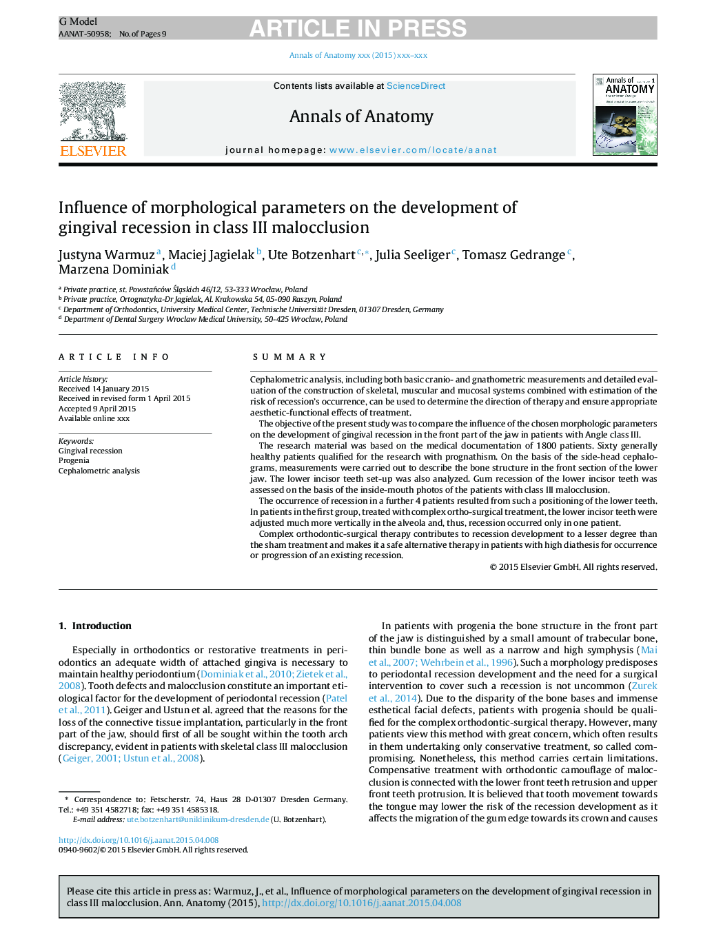 Influence of morphological parameters on the development of gingival recession in class III malocclusion