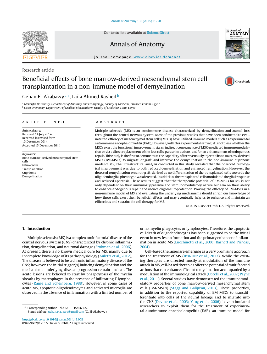 Beneficial effects of bone marrow-derived mesenchymal stem cell transplantation in a non-immune model of demyelination