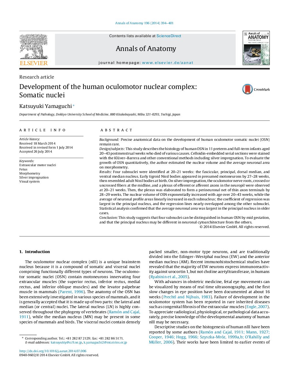 Development of the human oculomotor nuclear complex: Somatic nuclei