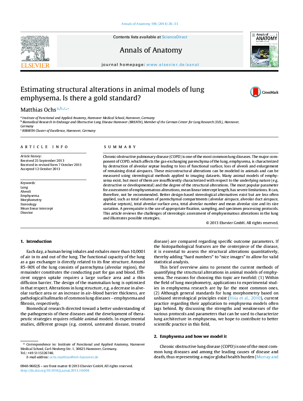 Estimating structural alterations in animal models of lung emphysema. Is there a gold standard?