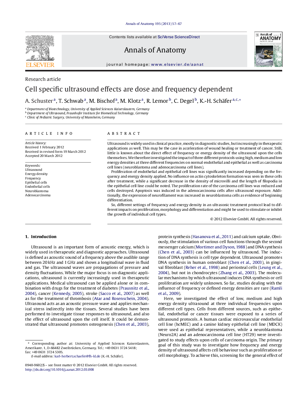 Cell specific ultrasound effects are dose and frequency dependent