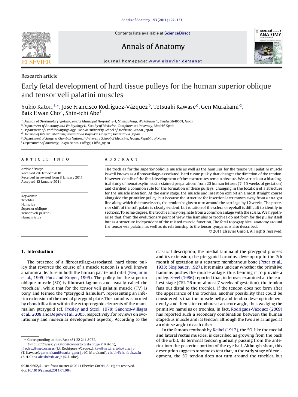 Early fetal development of hard tissue pulleys for the human superior oblique and tensor veli palatini muscles