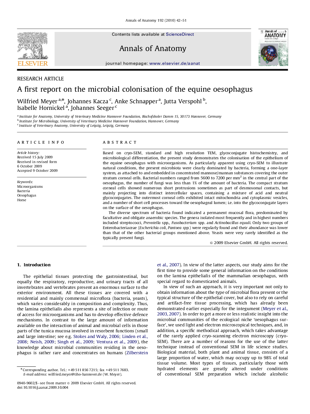 A first report on the microbial colonisation of the equine oesophagus