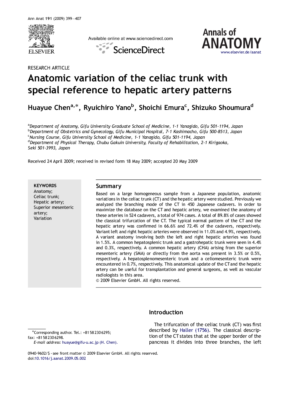 Anatomic variation of the celiac trunk with special reference to hepatic artery patterns