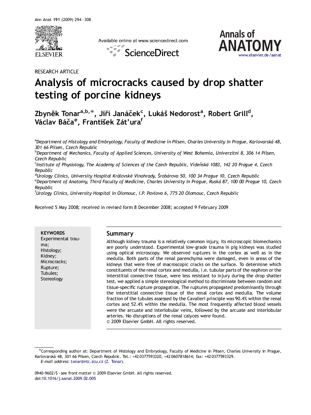 Analysis of microcracks caused by drop shatter testing of porcine kidneys