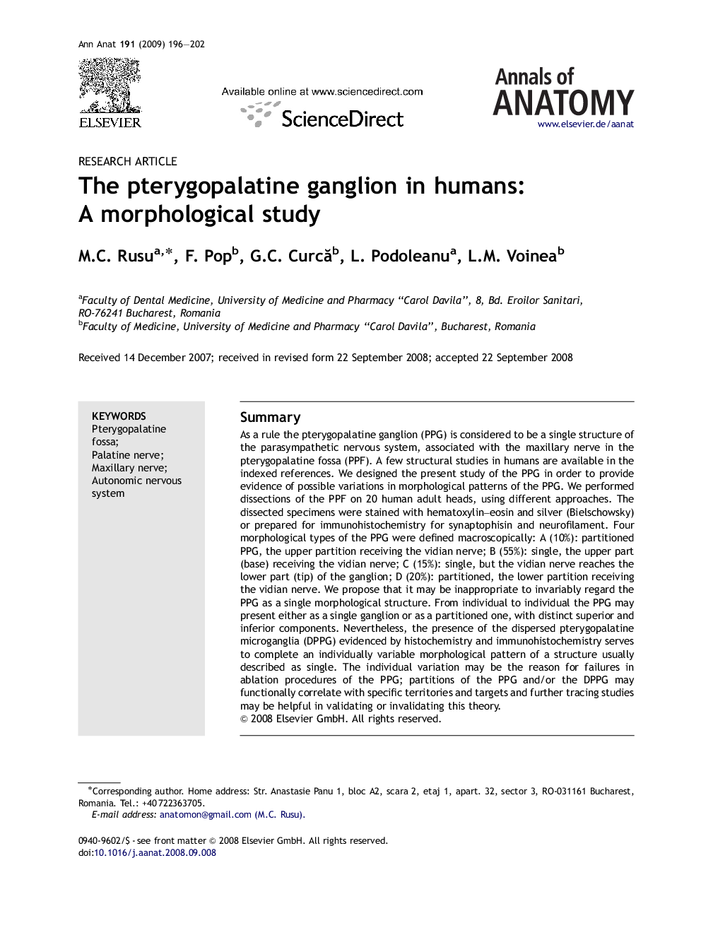 The pterygopalatine ganglion in humans: A morphological study