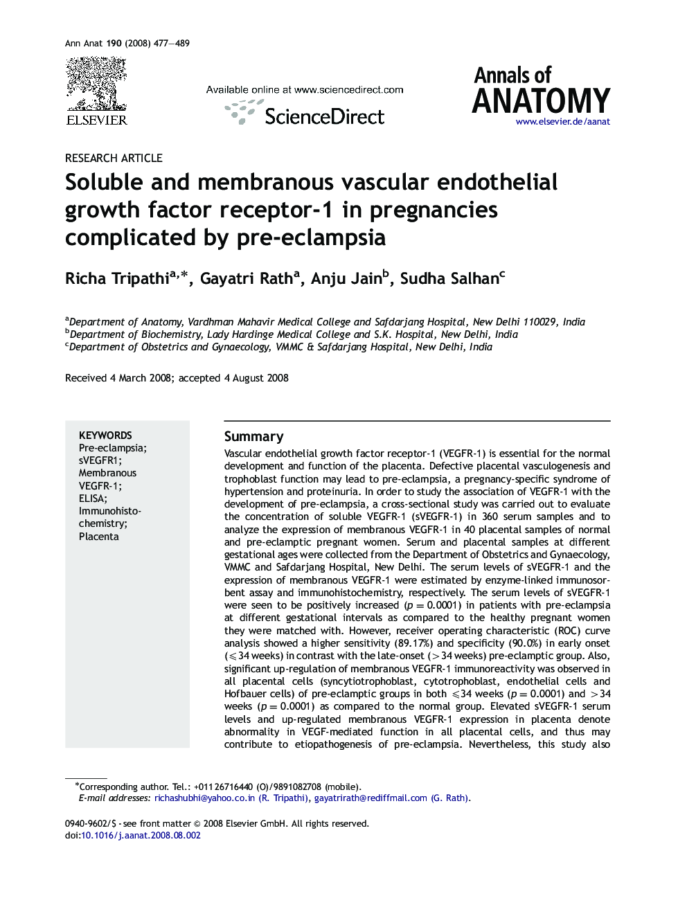 عکس صفحه اول مقاله: Soluble and membranous vascular endothelial growth factor receptor-1 in pregnancies complicated by pre-eclampsia Soluble and membranous vascular endothelial growth factor receptor-1 in pregnancies complicated by pre-eclampsia