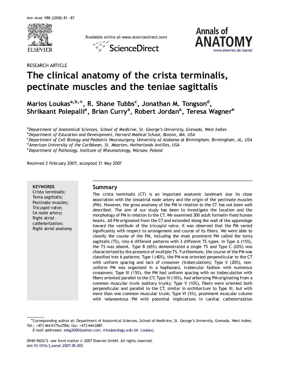 The clinical anatomy of the crista terminalis, pectinate muscles and the teniae sagittalis