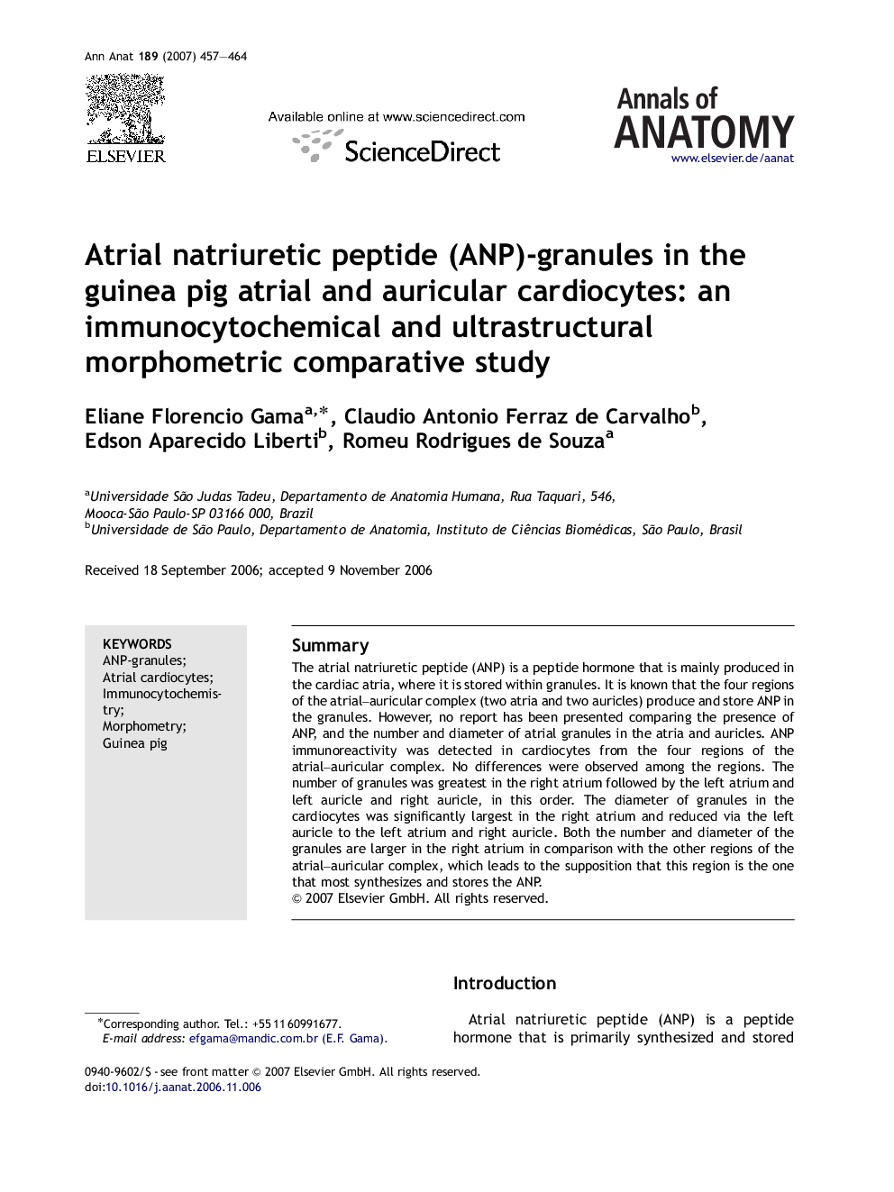 Atrial natriuretic peptide (ANP)-granules in the guinea pig atrial and auricular cardiocytes: an immunocytochemical and ultrastructural morphometric comparative study