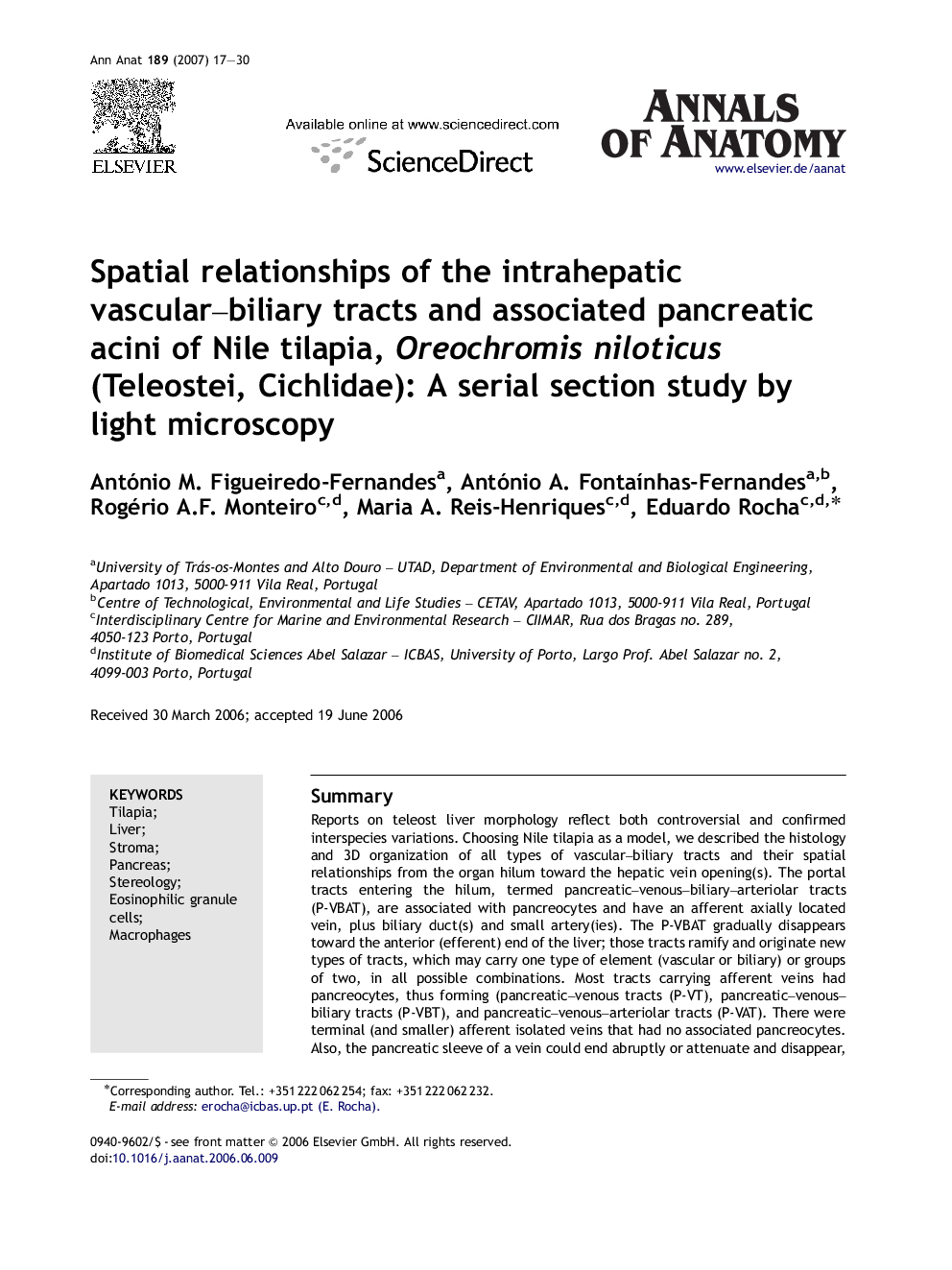 Spatial relationships of the intrahepatic vascular-biliary tracts and associated pancreatic acini of Nile tilapia, Oreochromis niloticus (Teleostei, Cichlidae): A serial section study by light microscopy