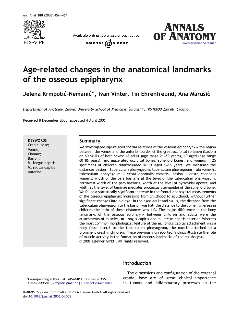 Age-related changes in the anatomical landmarks of the osseous epipharynx